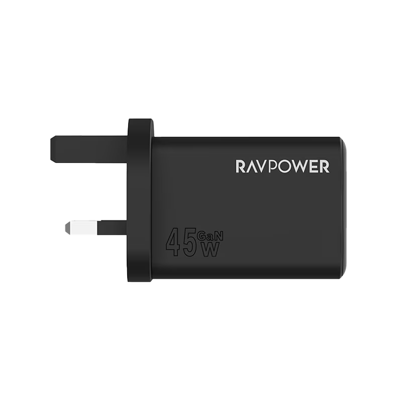 RavPower 1-Port USB-C and 1-Port USB-A PD 45W GaN Wall Charger - Black