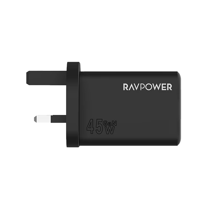 RavPower 1-Port USB-C and 1-Port USB-A PD 45W GaN Wall Charger - Black