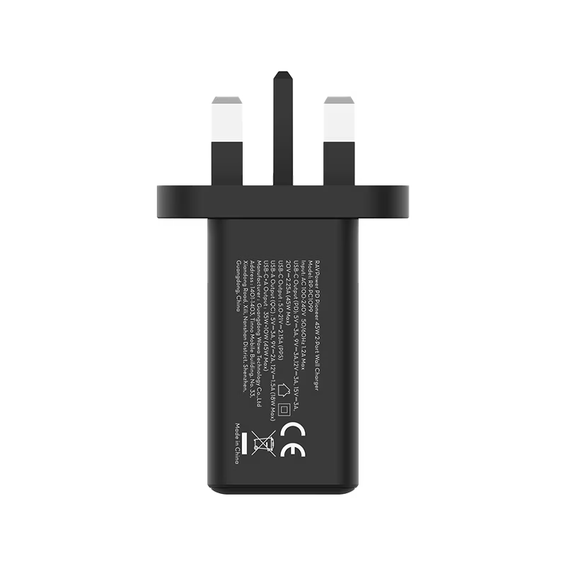 RavPower 1-Port USB-C and 1-Port USB-A PD 45W GaN Wall Charger - Black