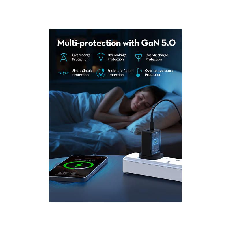RavPower 1-Port USB-C and 1-Port USB-A PD 45W GaN Wall Charger - Black