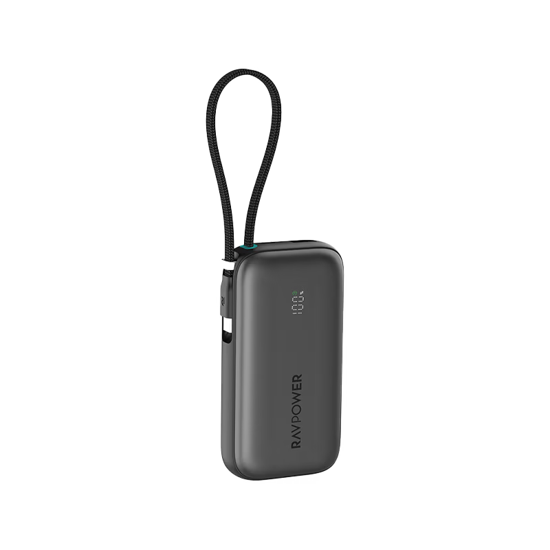 RavPower 1-Port USB-C and 1-Port USB-A PD 45W With Built-In USB-C Cable 10000mAh Power Bank - Black