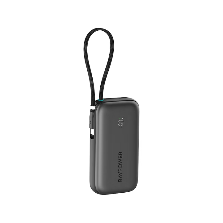 RavPower 1-Port USB-C and 1-Port USB-A PD 45W With Built-In USB-C Cable 10000mAh Power Bank - Black