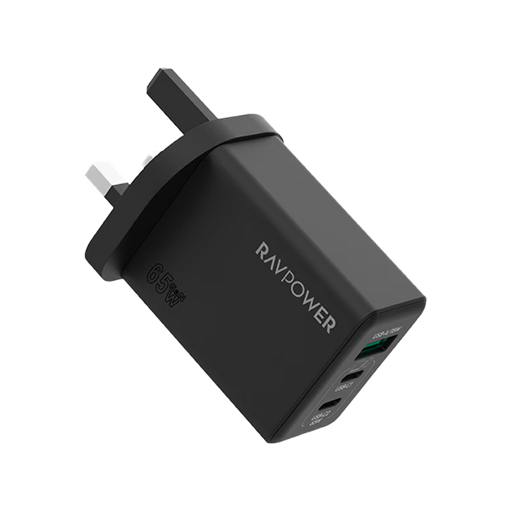 RavPower 2-Port USB-C and 1-Port USB-A PD 65W GaN Wall Charger - Black