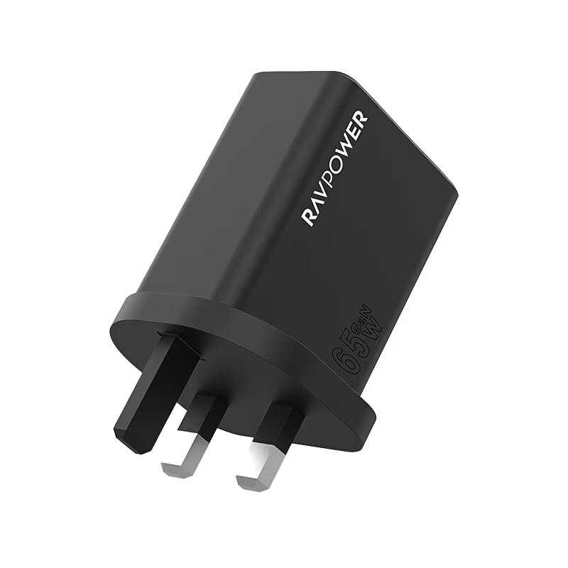 RavPower 2-Port USB-C and 1-Port USB-A PD 65W GaN Wall Charger - Black
