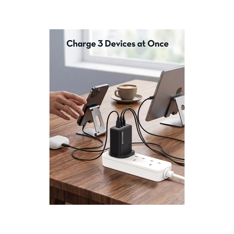 RavPower 2-Port USB-C and 1-Port USB-A PD 65W GaN Wall Charger - Black