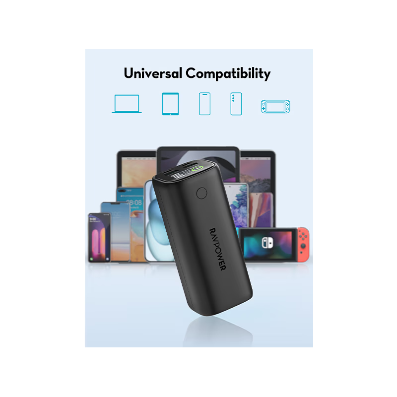 RavPower 2-Port USB-C and 2-Port USB-A PD 100W 20000mAh Digital Display Power Bank - Black