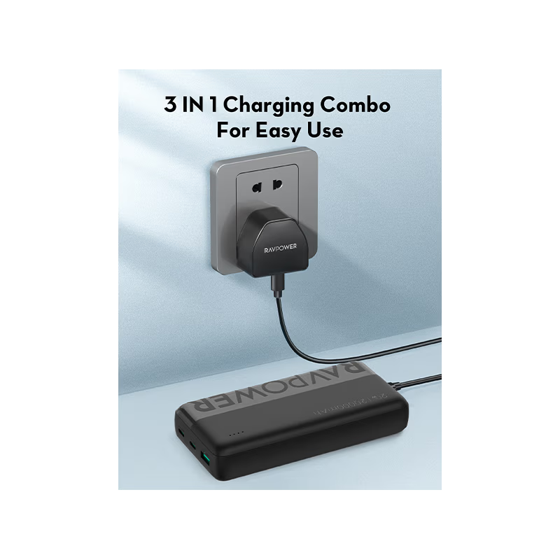 RavPower 3 In 1 Combo (USB-C Wall Charger + USB-C to USB-C Cable + 20000mAh Power Bank)