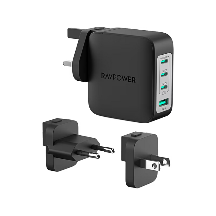 RavPower 3-Port USB-C and 1-Port USB-A PD140W Wall Charger - Black