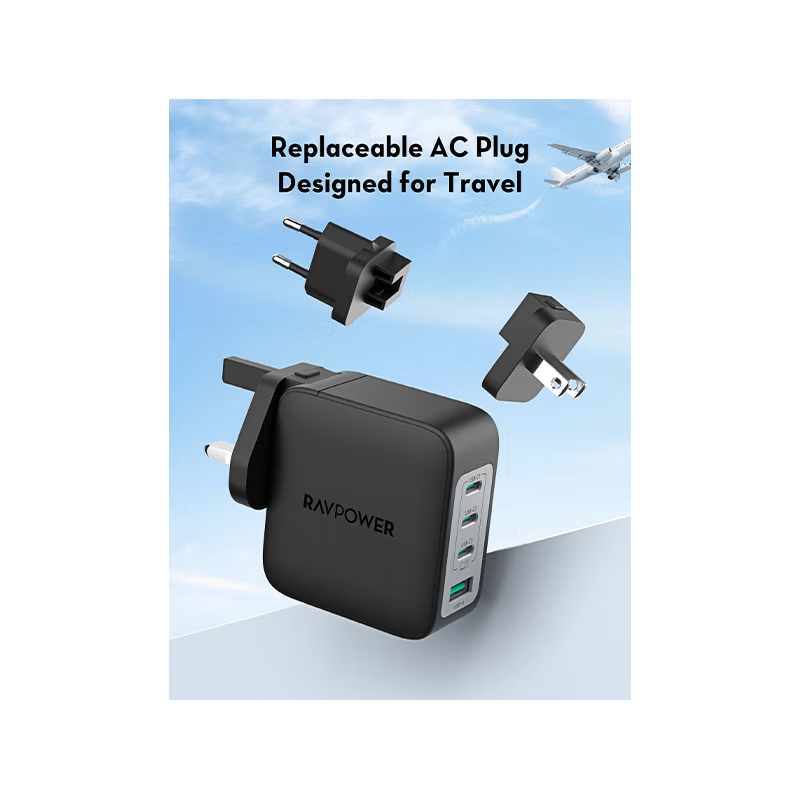 RavPower 3-Port USB-C and 1-Port USB-A PD140W Wall Charger - Black