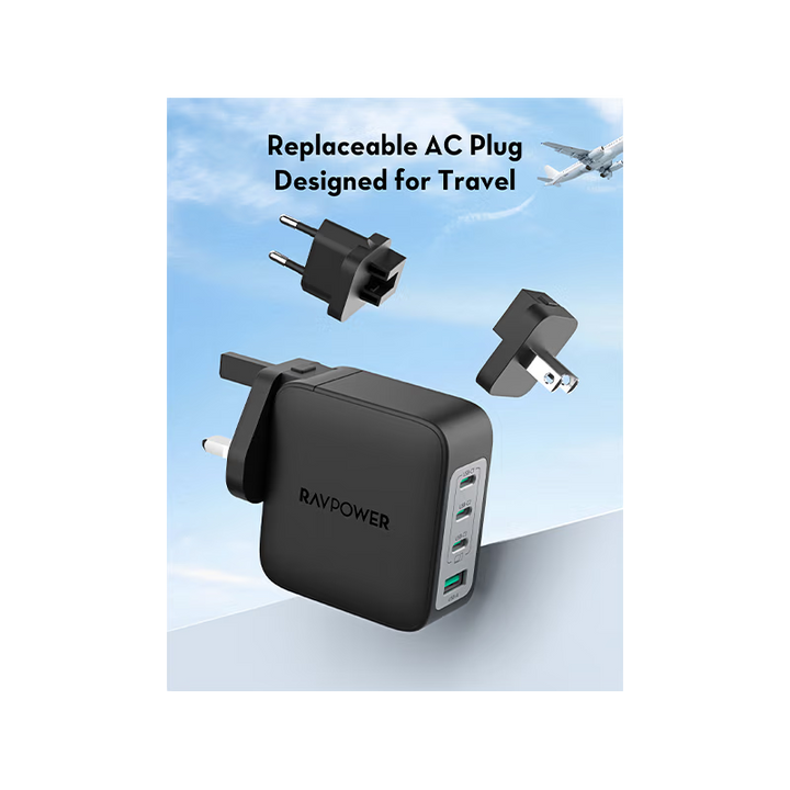RavPower 3-Port USB-C and 1-Port USB-A PD140W Wall Charger - Black