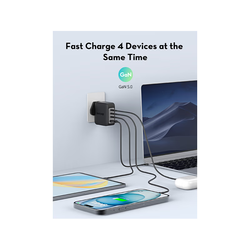 RavPower 3-Port USB-C and 1-Port USB-A PD140W Wall Charger - Black