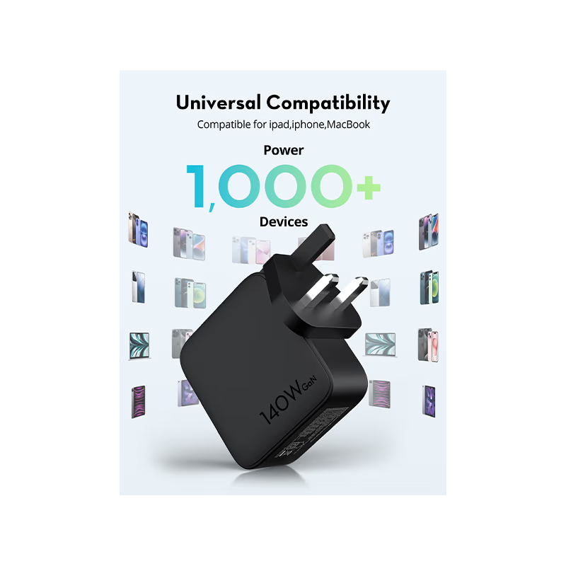 RavPower 3-Port USB-C and 1-Port USB-A PD140W Wall Charger - Black