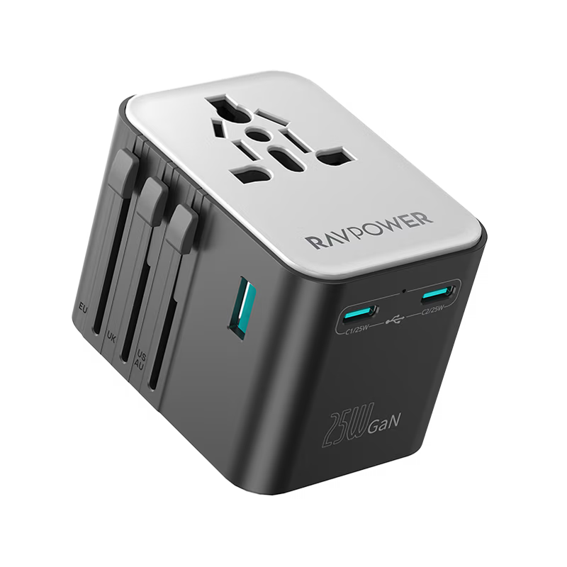 RavPower 4-in-1 3-Port PD GaN 25W Travel Adapter - Black