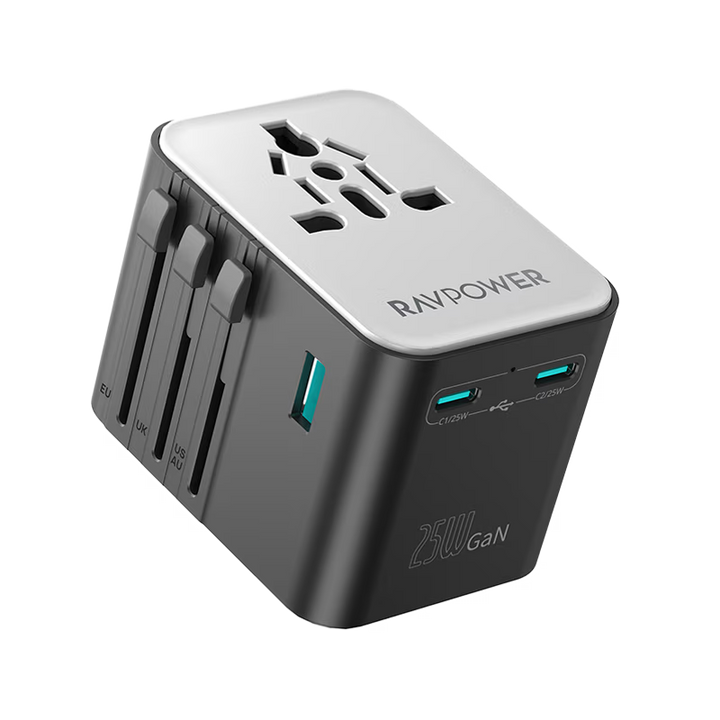 RavPower 4-in-1 3-Port PD GaN 25W Travel Adapter - Black