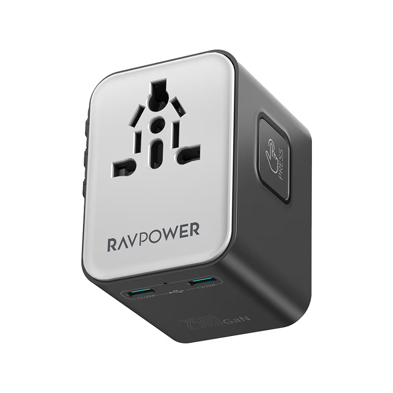 RavPower 4-in-1 3-Port PD GaN 25W Travel Adapter - Black