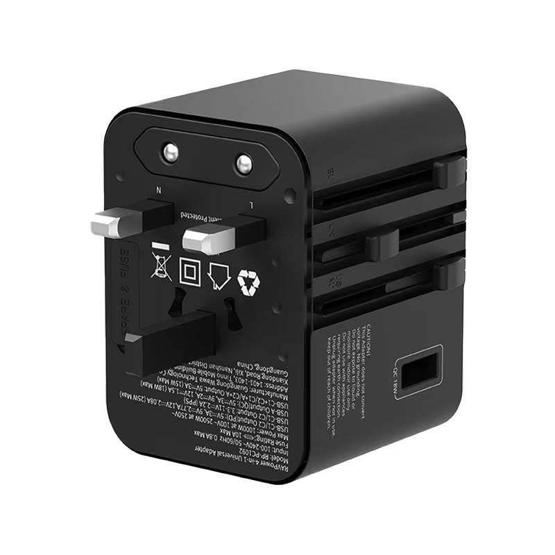 RavPower 4-in-1 3-Port PD GaN 25W Travel Adapter - Black