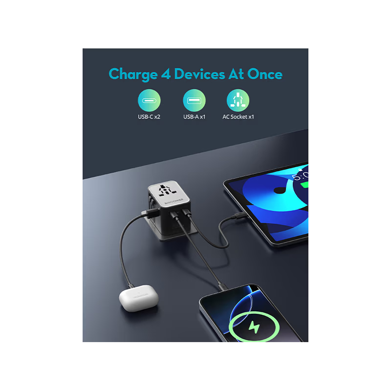 RavPower 4-in-1 3-Port PD GaN 25W Travel Adapter - Black