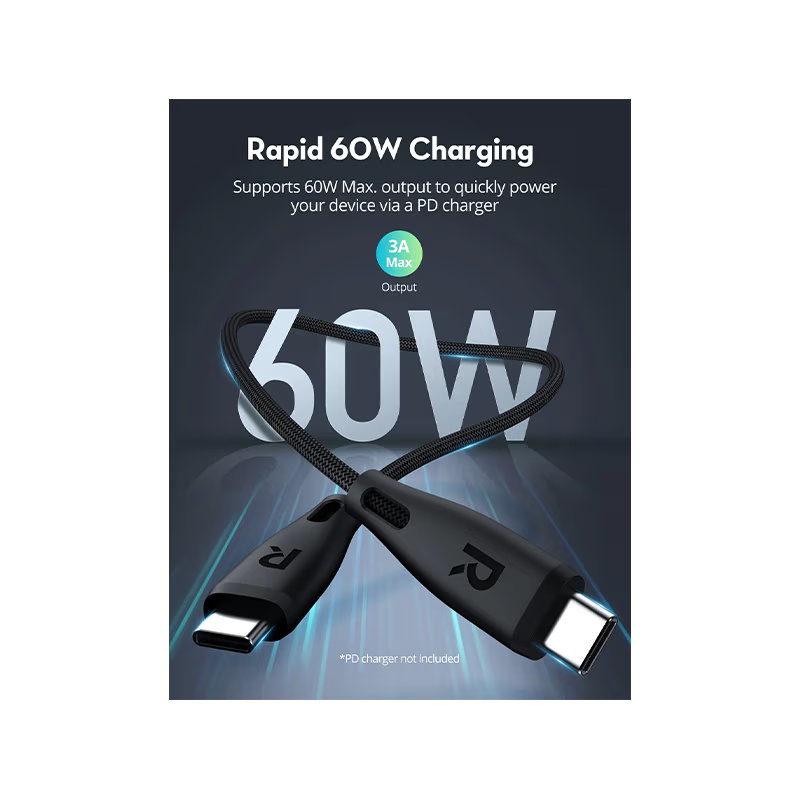 RavPower 60W USB-C to USB-C Cable 1.2M - Black