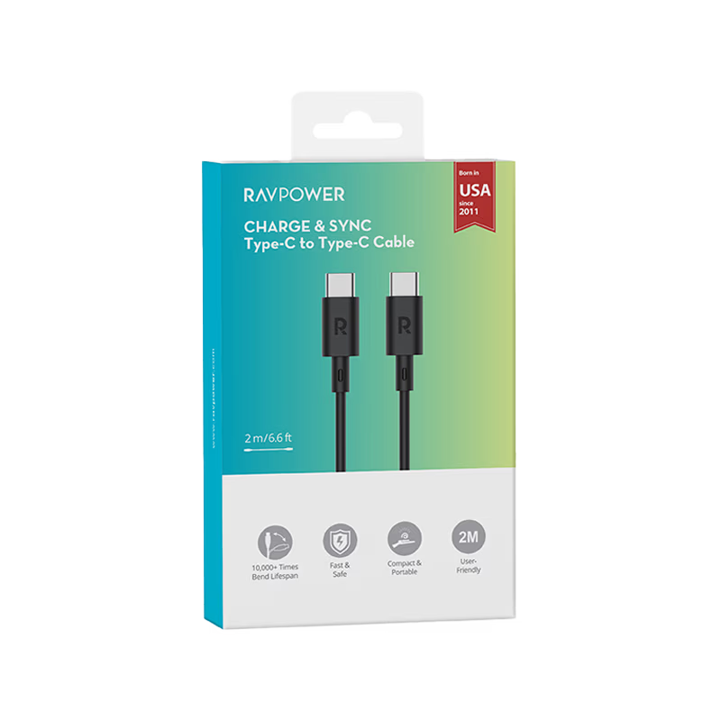 RavPower 60W USB-C to USB-C Cable 2M - Black