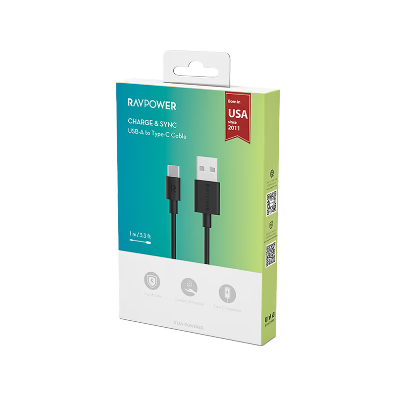 RavPower USB-A to USB-C Cable 1m - Black