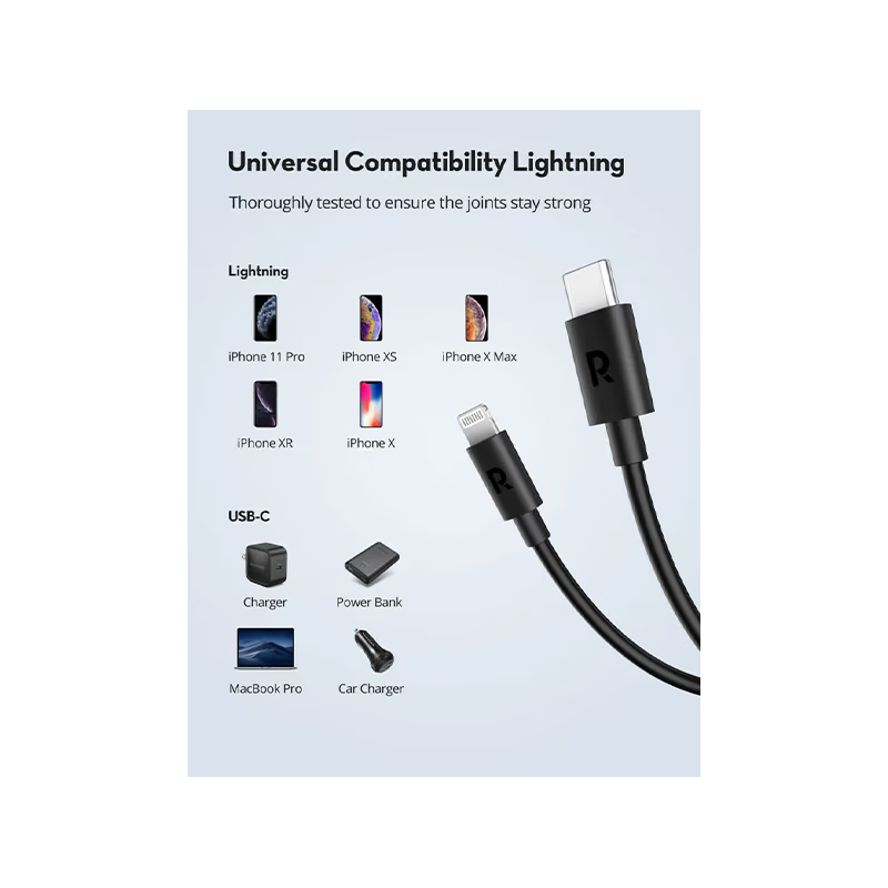 RavPower USB-C to Lightning Cable 1M - Black