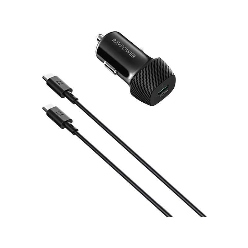 RavPower USB-C 20W Car Charger + 60W USB-C to USB-C Cable 1M - Black