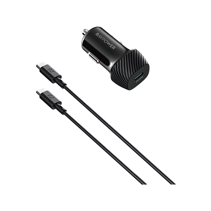 RavPower USB-C 20W Car Charger + 60W USB-C to USB-C Cable 1M - Black