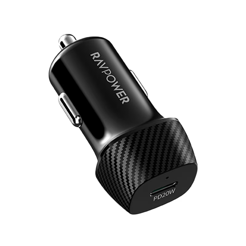 RavPower USB-C 20W Car Charger + 60W USB-C to USB-C Cable 1M - Black