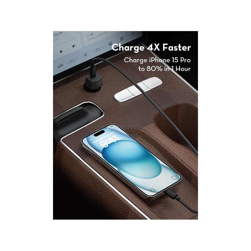 RavPower USB-C 20W Car Charger + 60W USB-C to USB-C Cable 1M - Black