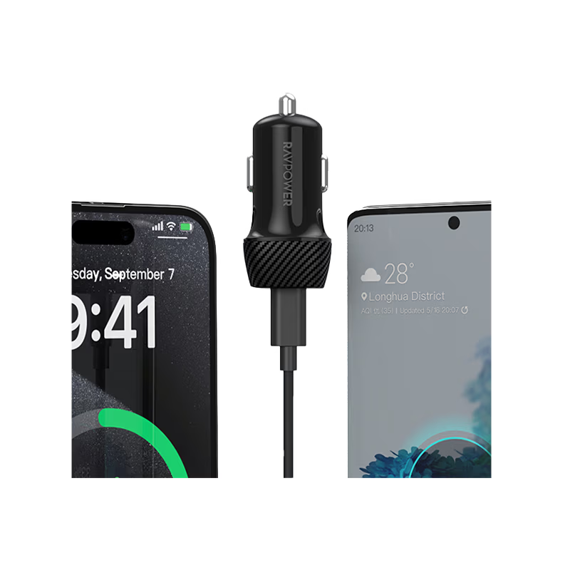 RavPower USB-C 20W Car Charger + 60W USB-C to USB-C Cable 1M - Black