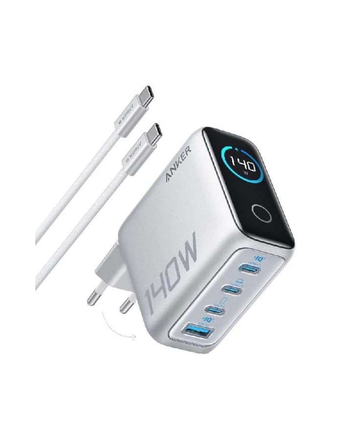 Anker Charger 140W 4-Port PD 3.1 With USB-C Cable - Silver