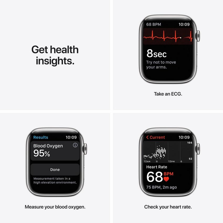 Apple Watch Series 7 GPS + Cellular, 45mm Gold Stainless Steel Case with Dark Cherry Sport Band - Regular