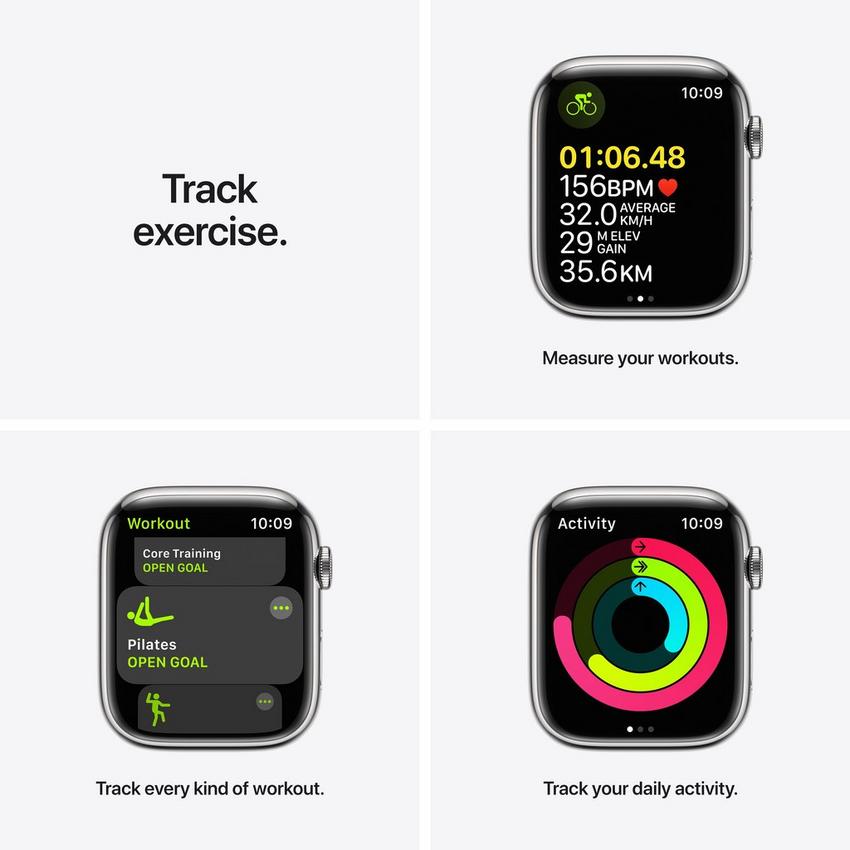 Apple Watch Series 7 GPS + Cellular, 45mm Gold Stainless Steel Case with Dark Cherry Sport Band - Regular