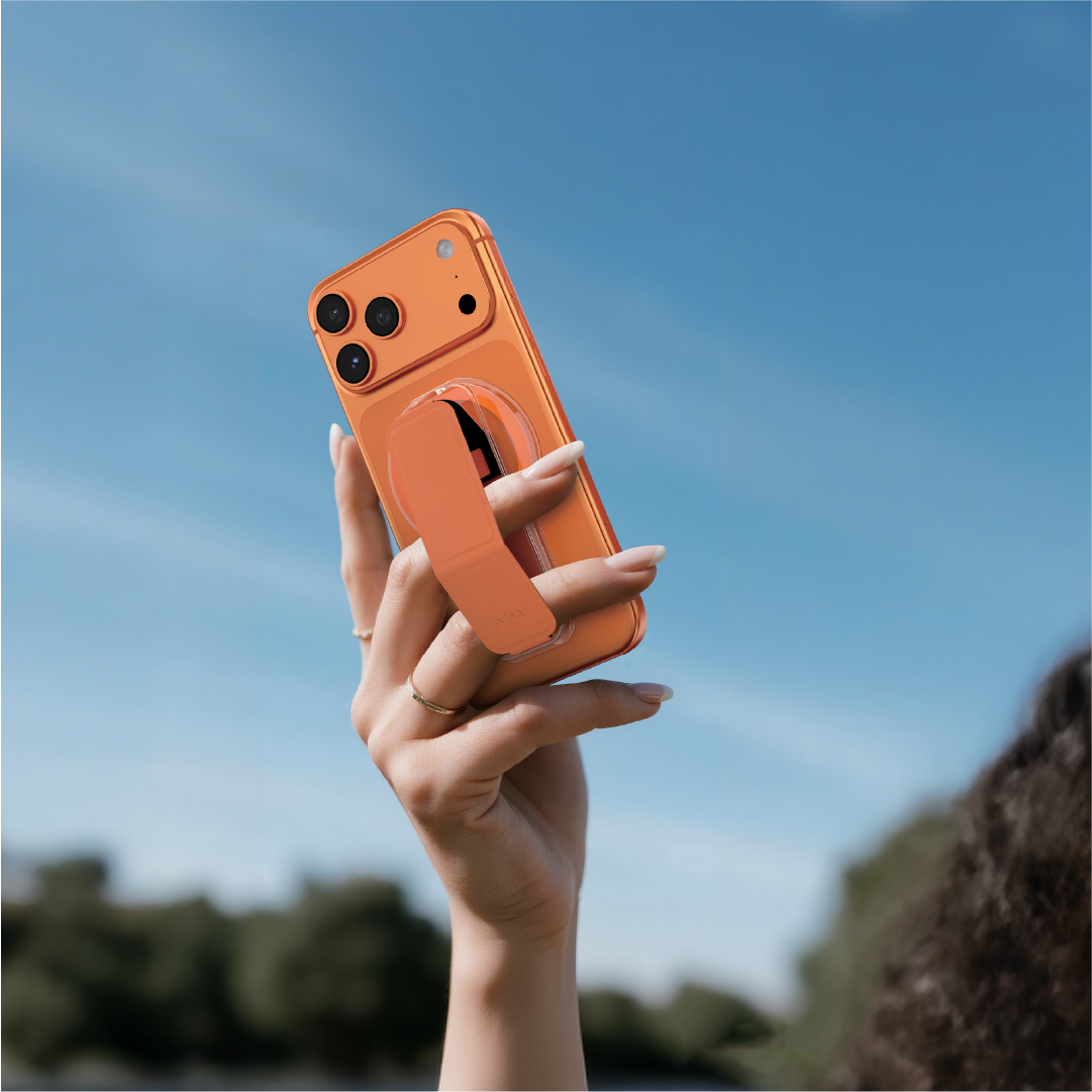 ASLI Magnetic Band Leather Grip & Foldable Stand 2-in-1 Functional Design - Orange