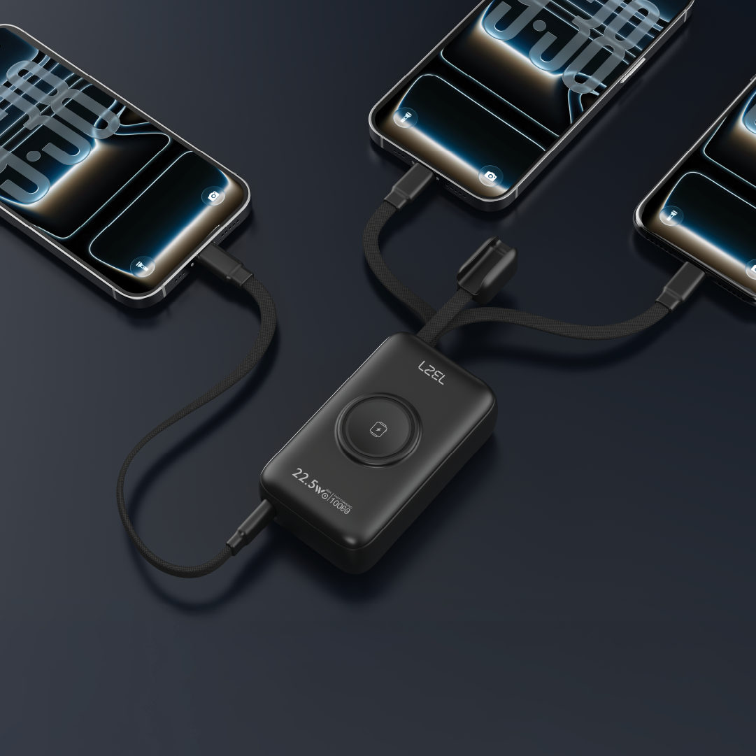 LZEL Ampflow10 Mini 10000Mah Pd Power Bank 22.5W | Built-In Type-C &amp; Lightning Cable | Wireless Charging