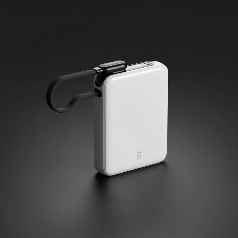 LZEL PrimeBrio 10K Mini PD Power Bank – 10000mAh, 30W, Built-in Type-C Cable - White