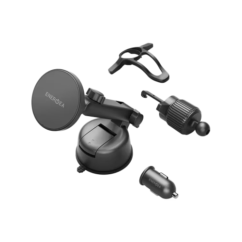 Energea MagDrive Kit Windscreen / Airvent Mount 15W Wireless Car Charger With 30W Car Charger - Black