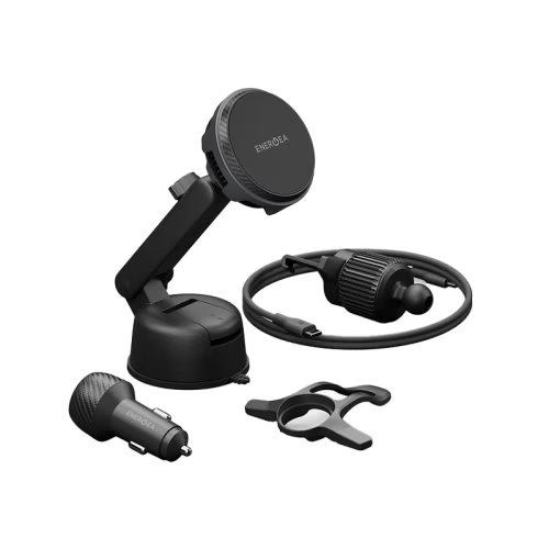 Energea MagArctic Drive Windscreen / Airvent Mount 25W Wireless Car Charger With 45W Car Charger - Gunmetal
