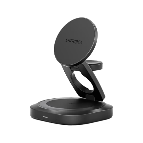 Energea AluMag Gyro 3 in 1 Foldable 25W Wireless Charger With 360 Rotating Base - Gunmetal