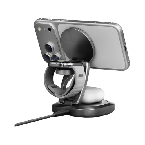 Energea AluMag Gyro 3 in 1 Foldable 25W Wireless Charger With 360 Rotating Base - Gunmetal