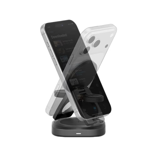 Energea AluMag Gyro 3 in 1 Foldable 25W Wireless Charger With 360 Rotating Base - Gunmetal
