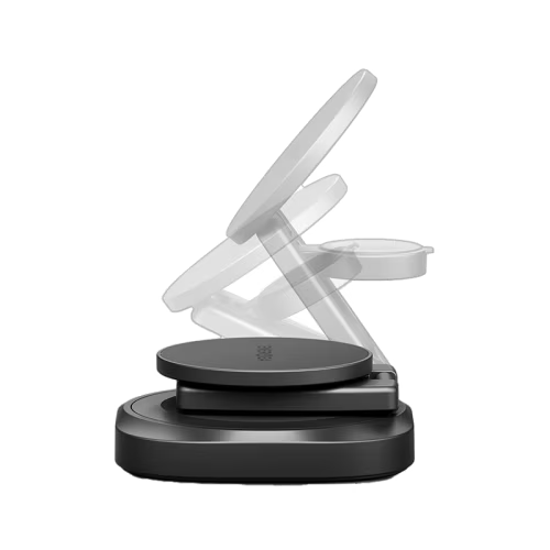 Energea AluMag Gyro 3 in 1 Foldable 25W Wireless Charger With 360 Rotating Base - Gunmetal