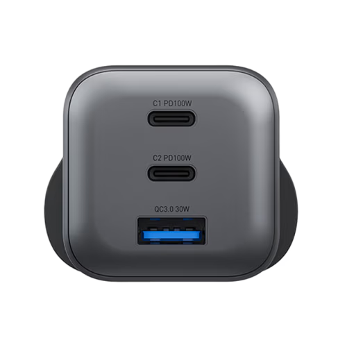 Energea Ampcharge Mini 2-Port USB-C and 1-Port USB-A 100W GaN Wall Charger - Gunmetal
