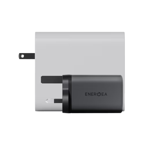 Energea Ampcharge Mini 2-Port USB-C and 1-Port USB-A 100W GaN Wall Charger - Gunmetal