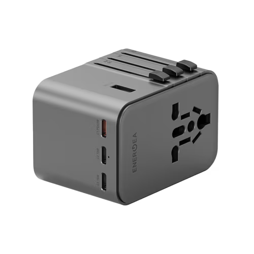 Energea Travelworld 3-Port USB-C and 2-Port USB-A 45W PD Travel Adapter - Gunmetal
