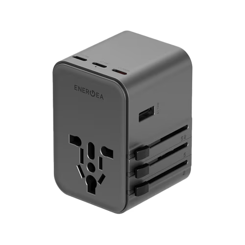 Energea Travelworld 3-Port USB-C and 2-Port USB-A 45W PD Travel Adapter - Gunmetal