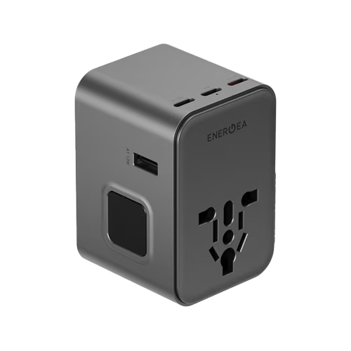 Energea Travelworld 3-Port USB-C and 2-Port USB-A 45W PD Travel Adapter - Gunmetal