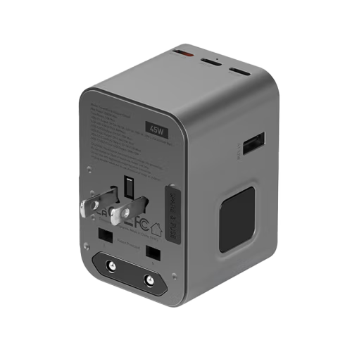 Energea Travelworld 3-Port USB-C and 2-Port USB-A 45W PD Travel Adapter - Gunmetal
