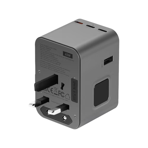 Energea Travelworld 3-Port USB-C and 2-Port USB-A 45W PD Travel Adapter - Gunmetal