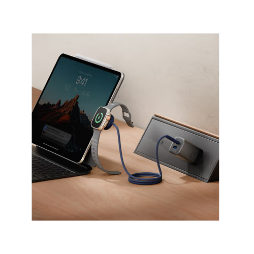 Energea Flow Duo 2-In-1 USB-C to USB-C With Apple Watch Charger 480Mbps 60W Cable 1.5M - Blue